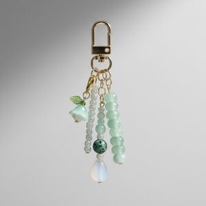 Mint Floral Handmade Beaded Bag Charm Keychain